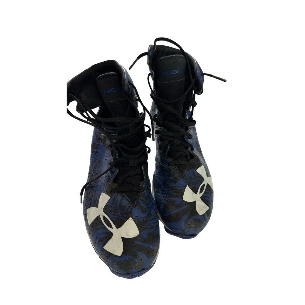 Under Armour Mens Football Cleats Blue Black Size 9.5 High Top Camo Sports Shoes